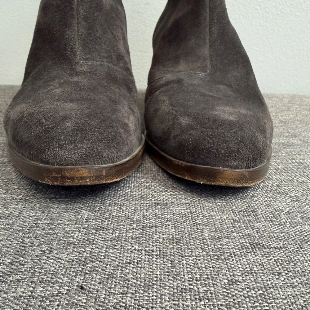 Rag & Bone Grey Suede Wesley Booties 10.5 Zipper Block Heel Almond Toe Neutral